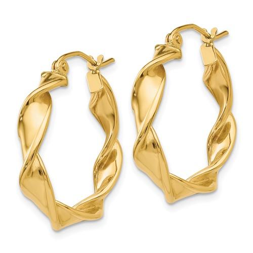 14k Yellow Gold Classic Twisted Round Hoop Earrings 25mm x 4mm