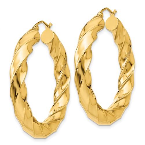 14k Yellow Gold Twisted Classic Round Hoop Earrings 37mm x 5mm