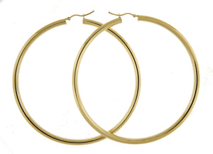 14K Yellow Gold 80mm x 4mm Extra Large Giant Gigantic Big Round Classic Hoop Earrings