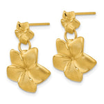 Cargar imagen en el visor de la galería, 14k Yellow Gold Plumeria Flower Post Drop Dangle Earrings
