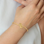 이미지를 갤러리 뷰어에 로드 , 14k Yellow Gold Love Knot Flexible Slip On Cuff Bangle Bracelet
