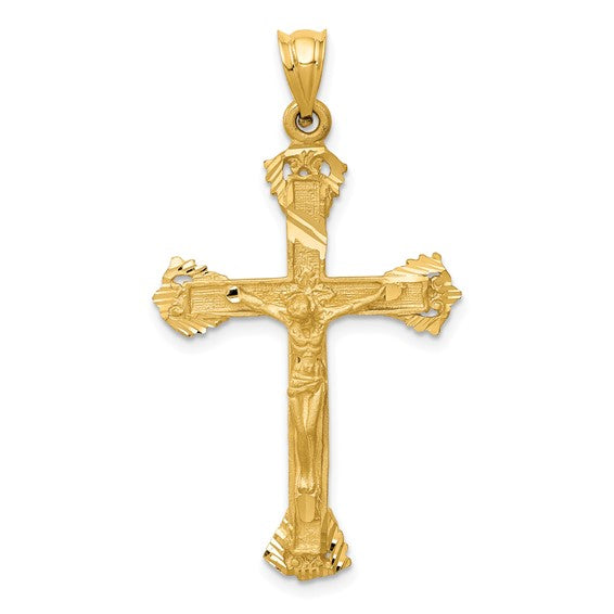 14k Yellow Gold Cross Crucifix Open Back Pendant Charm