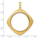 Load image into Gallery viewer, 14k Yellow Gold Prong Coin Bezel Holder for 30mm Coins or 1 oz Maple Leaf 1/2 oz Cat Diamond Shaped Beaded Pendant Charm
