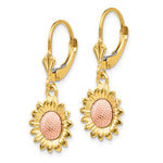 Afbeelding in Gallery-weergave laden, 14k Yellow Rose Gold Two Tone Sunflower Leverback Dangle Earrings
