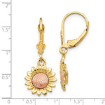 Kép betöltése a galériamegjelenítőbe: 14k Yellow Rose Gold Two Tone Sunflower Leverback Dangle Earrings
