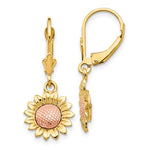 Lataa kuva Galleria-katseluun, 14k Yellow Rose Gold Two Tone Sunflower Leverback Dangle Earrings

