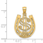 Загрузить изображение в средство просмотра галереи, 14k Yellow Gold Good Luck Horseshoe Dollar Sign Money Symbol Pendant Charm
