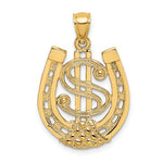 Kép betöltése a galériamegjelenítőbe: 14k Yellow Gold Good Luck Horseshoe Dollar Sign Money Symbol Pendant Charm
