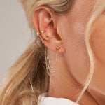 Carregar imagem no visualizador da galeria, 14k Yellow Gold Diamond Cut Multi Bead Chain Drape Ear Cuff Earrings
