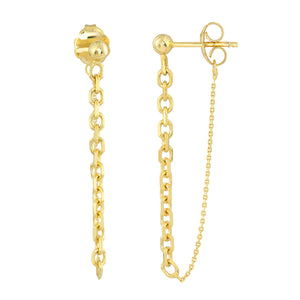 14k Yellow Gold Chain Drape Front to Back Dangle Earrings