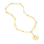 Carica l&#39;immagine nel visualizzatore di Gallery, 14K Yellow Gold Diamond Sun Round Medallion Paper Clip Chain Lariat Y Necklace
