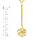 이미지를 갤러리 뷰어에 로드 , 14K Yellow Gold Diamond Radiant Sun Round Medallion Paper Clip Chain Lariat Y Necklace
