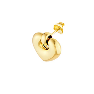 14k Yellow Gold Puffy Heart Door Knocker Stud Post Dangle Earrings