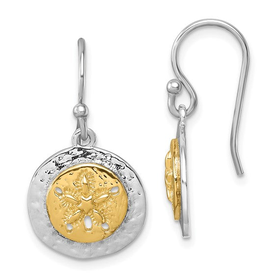 Sterling Silver Gold Tone Sand Dollar Starfish Dangle Earrings
