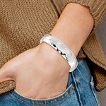 Φόρτωση εικόνας στο εργαλείο προβολής Συλλογής, 925 Sterling Silver 13.5mm Hammered Contemporary Modern Cuff Bangle Bracelet
