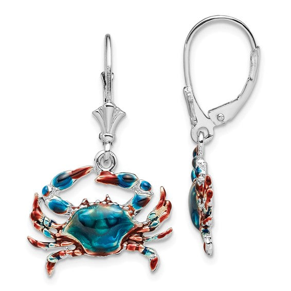 Sterling Silver Enamel Crab Dangle Earrings