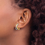 Load image into Gallery viewer, 14k Yellow White Gold Two Tone Diamond Cut X Loop Hoop Earrings
