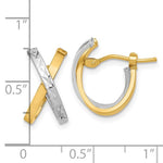 Load image into Gallery viewer, 14k Yellow White Gold Two Tone Diamond Cut X Loop Hoop Earrings
