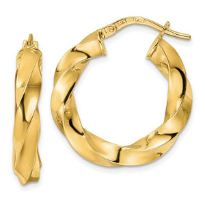 14k Yellow Gold Classic Twisted Spiral Round Hoop Earrings 22mm x 4mm