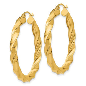 14K Yellow Gold Twisted Round Hoop Earrings 36mm x 4mm