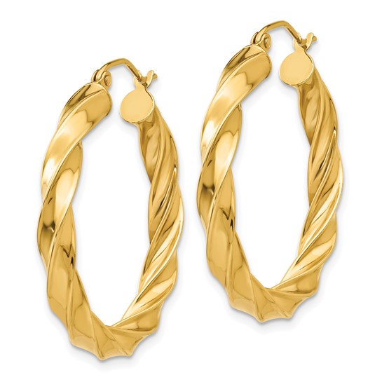 14K Yellow Gold Twisted Round Hoop Earrings 30mm x 4mm