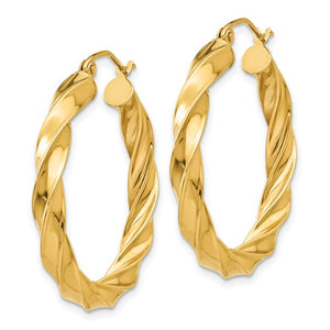 14K Yellow Gold Twisted Round Hoop Earrings 30mm x 4mm