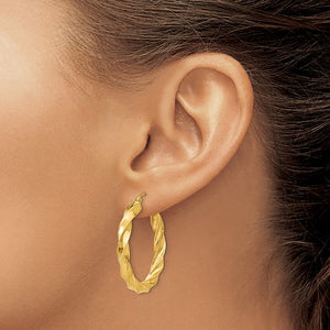 14K Yellow Gold Twisted Round Hoop Earrings 30mm x 4mm