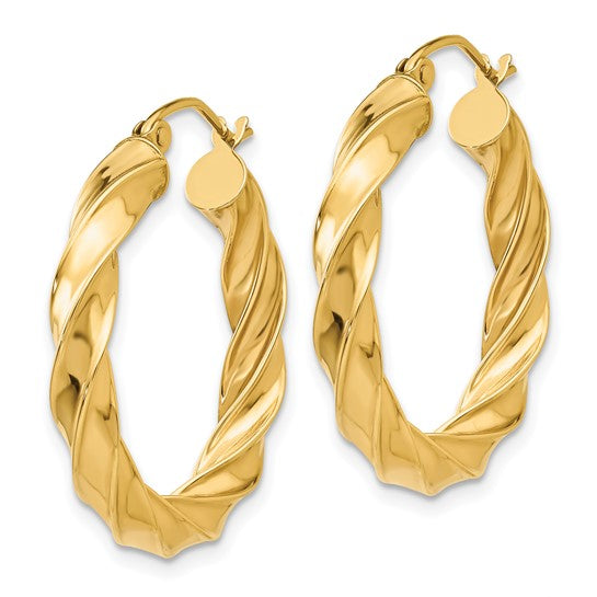 14K Yellow Gold Twisted Round Hoop Earrings 26mm x 4mm