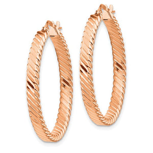 14k Rose Gold Textured Patterned Round Hoop Earrings