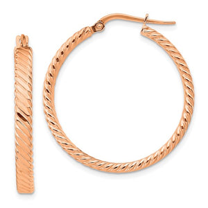 14k Rose Gold Textured Patterned Round Hoop Earrings