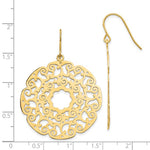 Lataa kuva Galleria-katseluun, 14k Yellow Gold Round Lace Filigree Festive Merry Dangle Earrings
