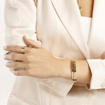 Lataa kuva Galleria-katseluun, 14k Yellow White Gold Diamond Greek Key Square Tube Bangle Bracelet

