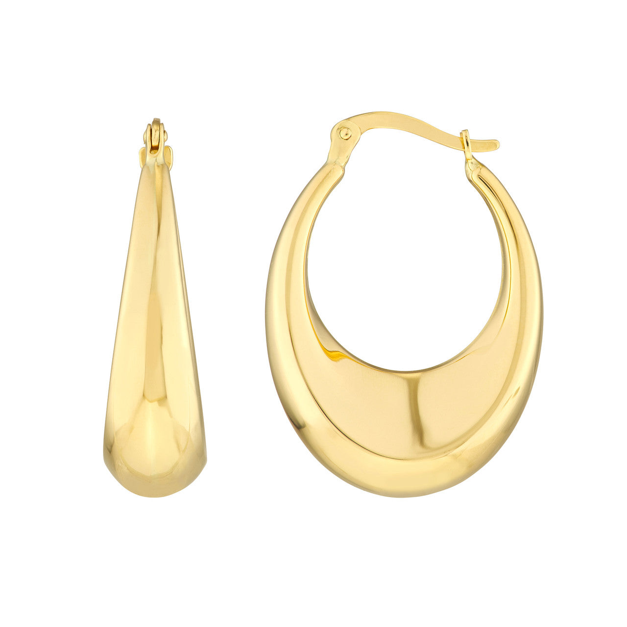 14K Yellow Gold Graduated Puff Oval Hoop Earrings