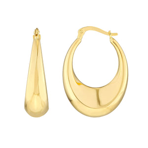 14K Yellow Gold Graduated Puff Oval Hoop Earrings