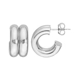 Indlæs billede til gallerivisning 14K Yellow White Gold Double Groove Puff Round Hoop Earrings
