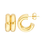 Charger l&#39;image dans la galerie, 14K Yellow White Gold Double Groove Puff Round Hoop Earrings
