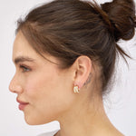 Indlæs billede til gallerivisning 14K Yellow White Gold Double Groove Puff Round Hoop Earrings
