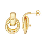 Afbeelding in Gallery-weergave laden, 14k Yellow Gold Circle Textured Rope Design Door Knocker Hoop Earrings
