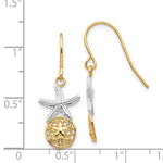 Indlæs billede til gallerivisning 14k Gold Two Tone Sand Dollar Starfish Shepherd Hook Dangle Earrings
