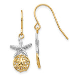 Lataa kuva Galleria-katseluun, 14k Gold Two Tone Sand Dollar Starfish Shepherd Hook Dangle Earrings
