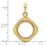 Indlæs billede til gallerivisning 14k Yellow Gold Diamond Shaped Beaded Prong Coin Bezel Holder Pendant Charm Holds 13mm Coins United States US 1 Dollar Type 1 Mexican 2 Peso
