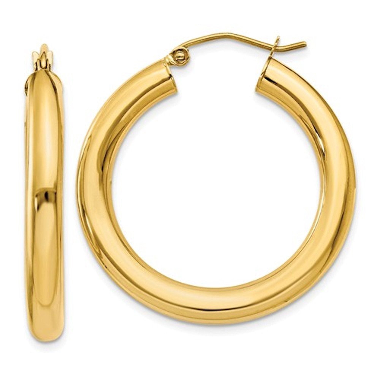 10K Yellow Gold Classic Round Hoop Earrings 30mmx4mm
