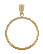 Lade das Bild in den Galerie-Viewer, 14K Yellow Gold Holds 27mm x 2.2mm Coins or American Eagle 1/2 oz ounce South African Krugerrand 1/2 oz ounce Coin Holder Tab Back Frame Pendant
