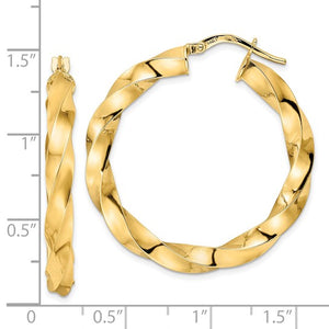 14k Yellow Gold Classic Twisted Spiral Round Hoop Earrings 33mm x 4mm