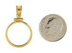 Lataa kuva Galleria-katseluun, 14K Yellow Gold Holds 16.5mm Coins or 1/10 oz American Eagle 1/10 oz Krugerrand Screw Top Coin Holder Bezel Pendant
