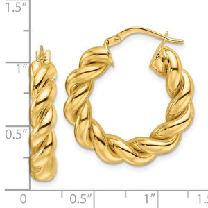 14k Yellow Gold Classic Round Twisted Hoop Earrings 25mm x 5.3mm