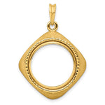 画像をギャラリービューアに読み込む, 14k Yellow Gold Prong Coin Bezel Holder for 17.8mm Coins or US $2.50 Dollar Liberty US $2.50 Dollar Indian Barber Dime Mercury Dime Diamond Shaped Beaded Pendant Charm
