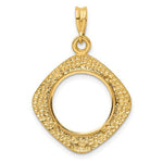 Lade das Bild in den Galerie-Viewer, 14k Yellow Gold Prong Coin Bezel Holder Holds 15mm Coins or US $1 Dollar Type 2 Diamond Shaped Beaded Pendant Charm
