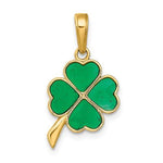 Carica l&#39;immagine nel visualizzatore di Gallery, 14k Yellow Gold Green Enamel Good Luck Four Leaf Clover Pendant Charm
