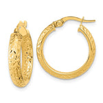 Lade das Bild in den Galerie-Viewer, 14k Yellow Gold 19mm x 3.75mm Diamond Cut Inside Outside Round Hoop Earrings
